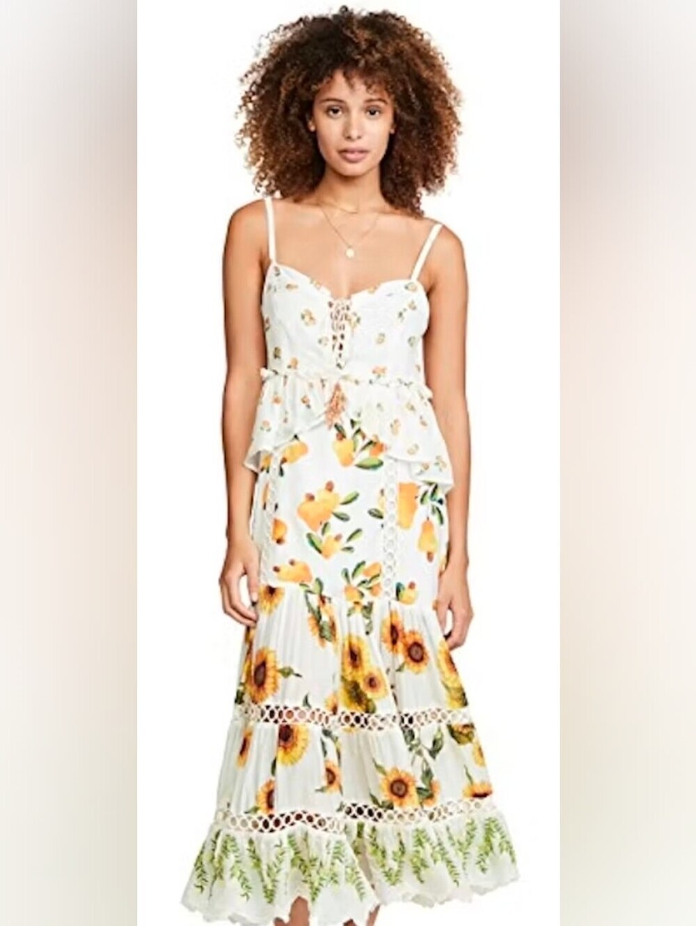 Farm Rio Mixed Print Floral Sunflower Fruit Tiered Maxi Dress Sz XS extra Small